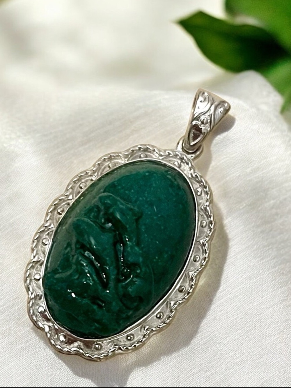 Dolphin Malachite Silver Pendant